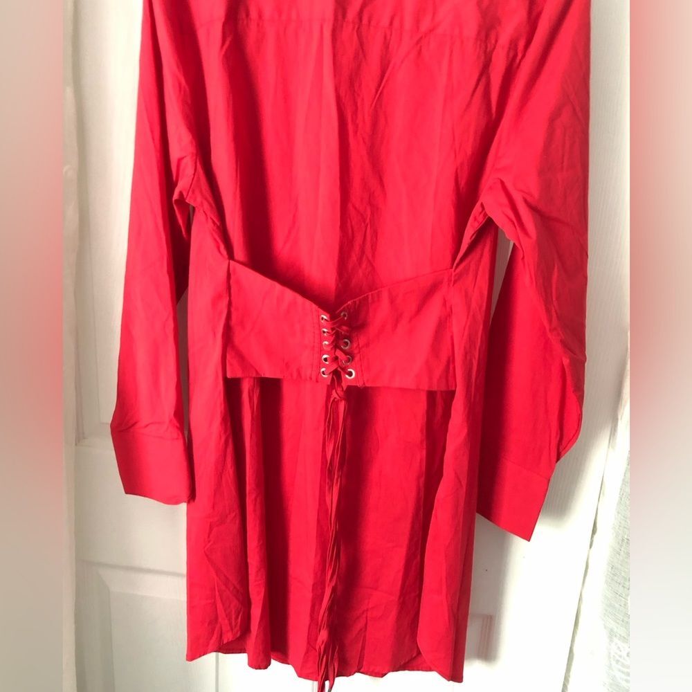 Monroe & Main cotton blend button down shirt dress drawstring belt back size L - Picture 8 of 8